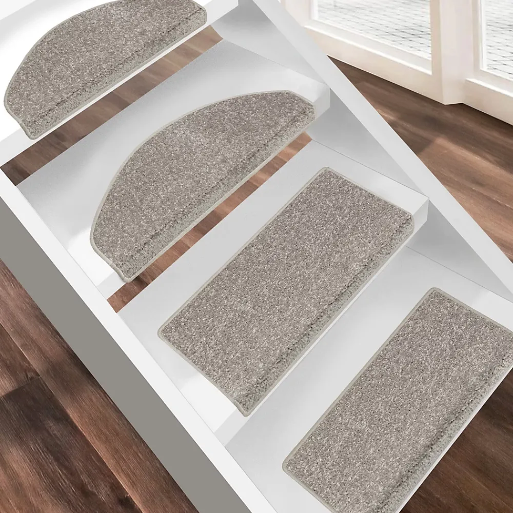 Floordirekt Accessoire D'Escalier<Marchettes d'escalier Dynasty Velours, antidérapantes, Gris argenté, Semi-Circulaire, 23,5 x 65 cm -