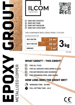 Ilcom Joint Carrelage Sol<Mastic époxy bi-composant pour le remplissage des joints - Cuivre métallique - 3Kg