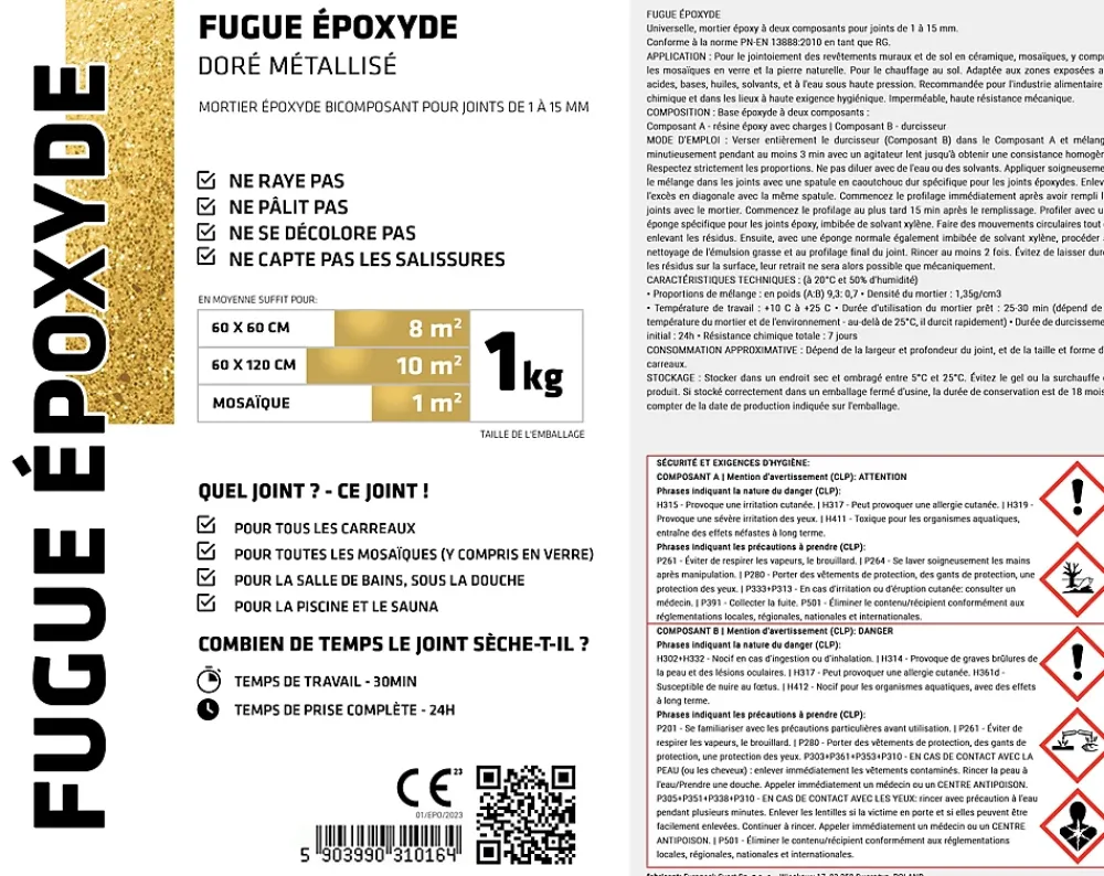 Ilcom Joint Carrelage Sol<Mastic époxy bi-composant pour le remplissage des joints - Or métallique - 1Kg