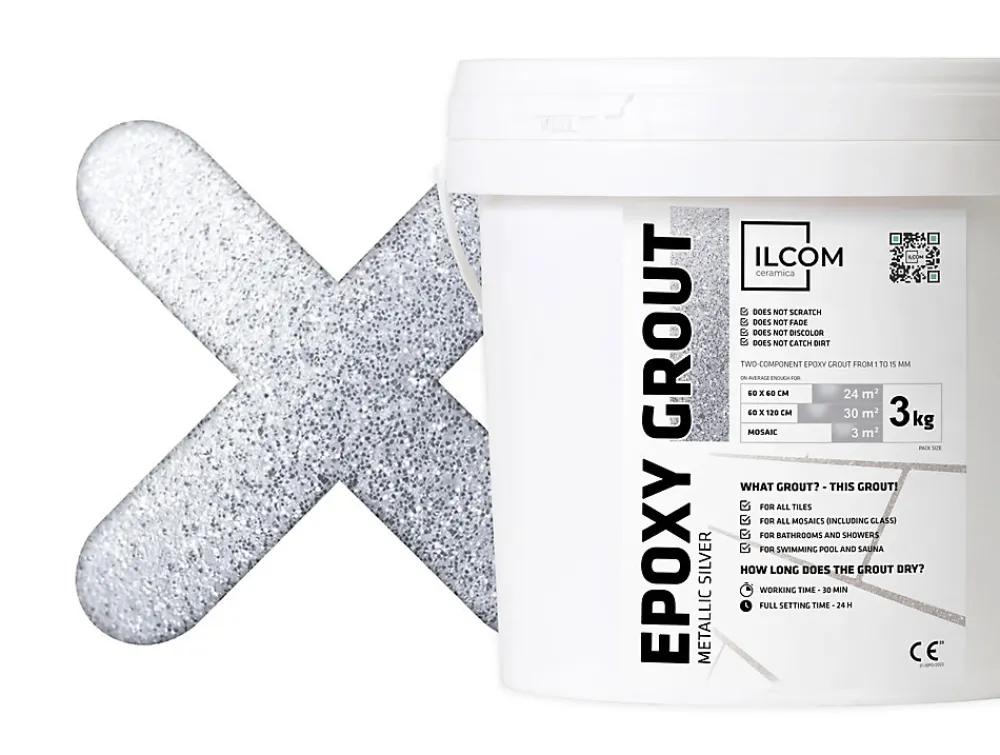 Ilcom Mastic époxy bi-composant pour le remplissage des joints - Agent métallique - 3Kg- Joint Carrelage Sol