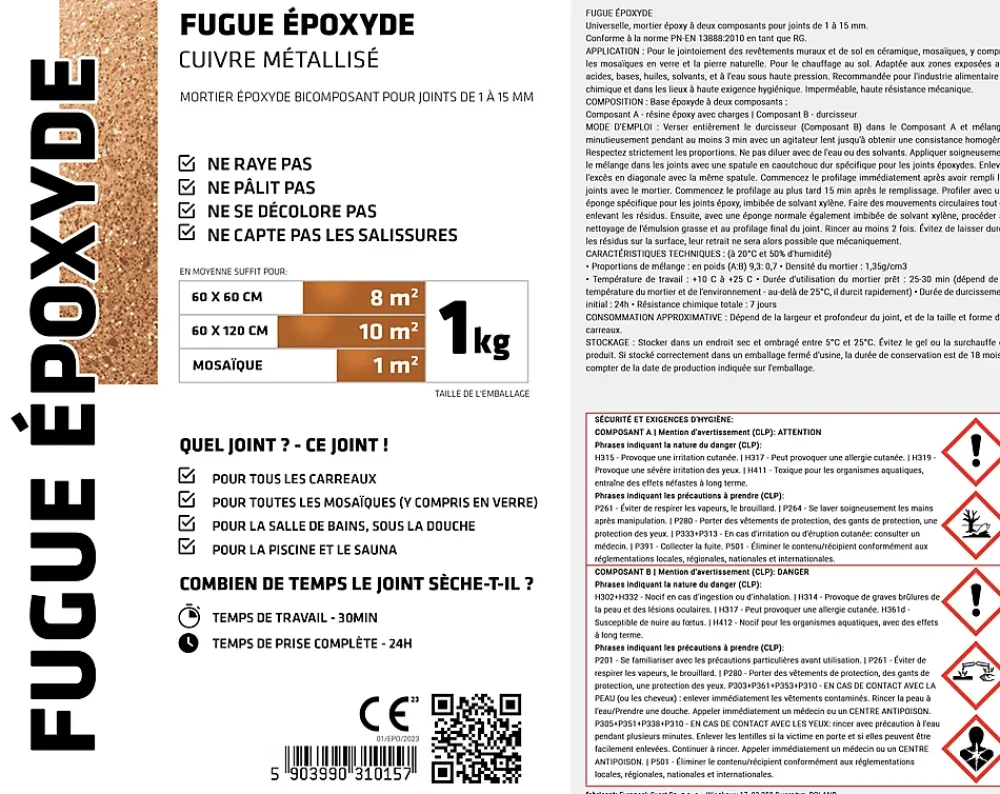 Ilcom Mastic époxy bi-composant pour le remplissage des joints - Cuivre métallique - 1Kg- Joint Carrelage Sol