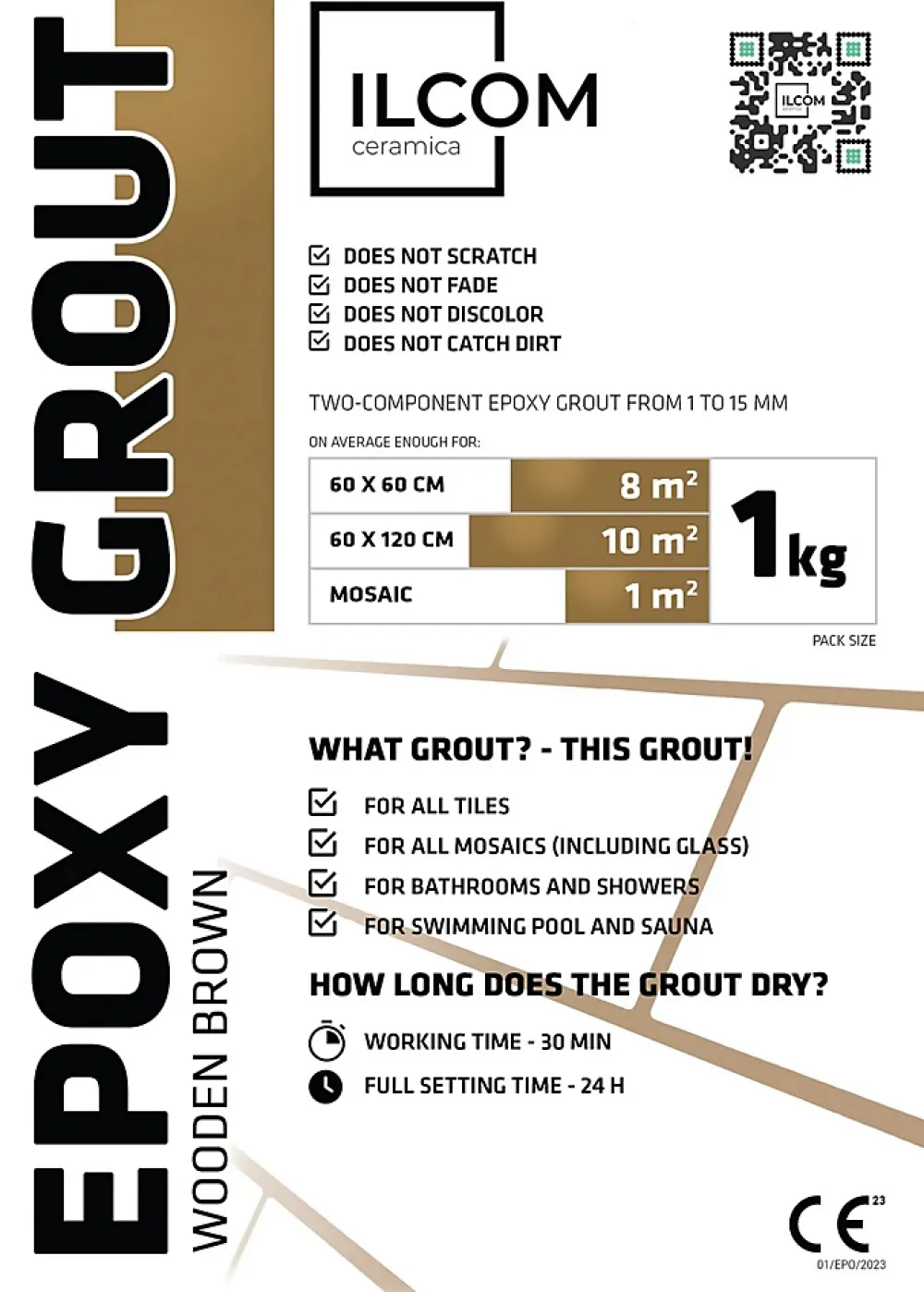 Ilcom Mastic époxy bi-composant pour le remplissage des joints - Brun clair - 1Kg- Joint Carrelage Sol