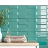 Lux Mosaic Mini Brick Ikon Lisse Teal Série Revêtement Porcelaine Premium 5x15cm- Carrelage Mural Uni