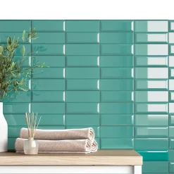 Lux Mosaic Mini Brick Ikon Lisse Teal Série Revêtement Porcelaine Premium 5x15cm- Carrelage Mural Uni
