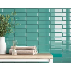Lux Mosaic Mini Brick Ikon Lisse Teal Série Revêtement Porcelaine Premium 5x15cm- Carrelage Mural Uni