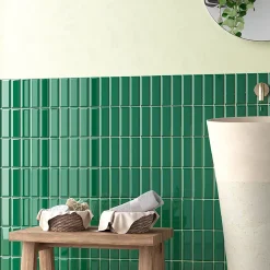 Lux Mosaic Carrelage Mural Uni|Carrelage Mural Pour Cuisine<Mini Brick Ikon Pillow Green Série Revêtement Porcelaine Premium 5x15cm