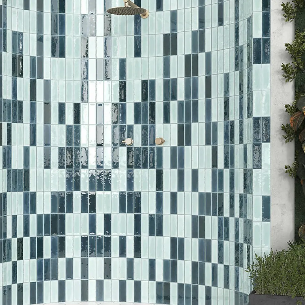 Lux Mosaic Mini Brick Série Calpe Blue Porcelaine Premium 5x15cm.- Carrelage Mural Pour Douche