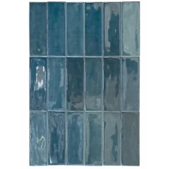Lux Mosaic Mini Brick Série Calpe Blue Porcelaine Premium 5x15cm.- Carrelage Mural Pour Douche