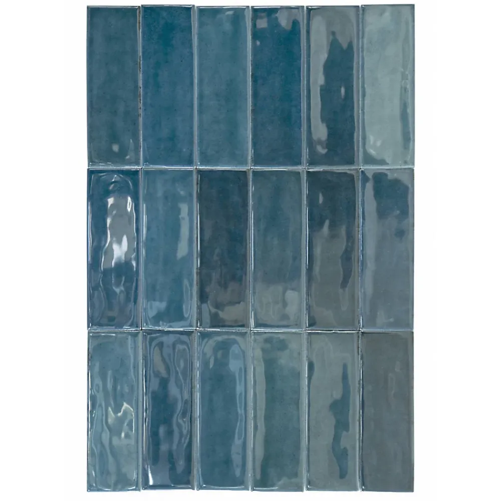 Lux Mosaic Mini Brick Série Calpe Blue Porcelaine Premium 5x15cm.- Carrelage Mural Pour Douche