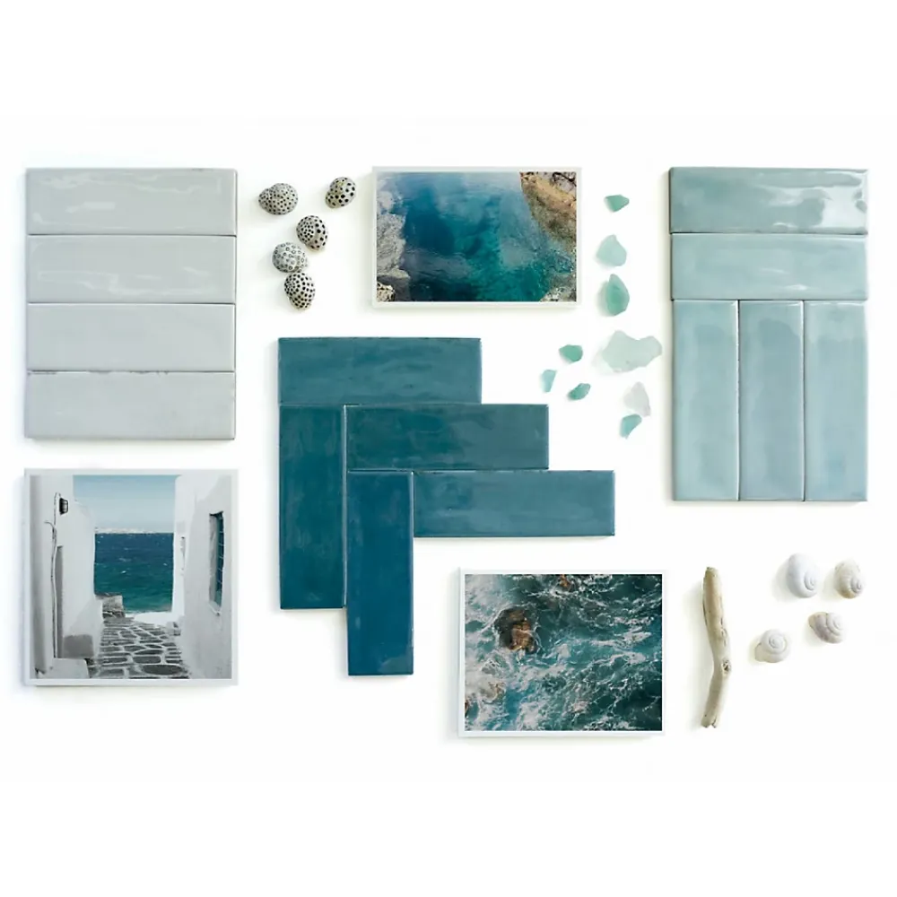 Lux Mosaic Mini Brick Série Calpe Blue Porcelaine Premium 5x15cm.- Carrelage Mural Pour Douche