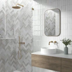 Lux Mosaic Mini Brick Série Calpe White Porcelaine Premium 5x15cm.- Carrelage Mural Pour Wc