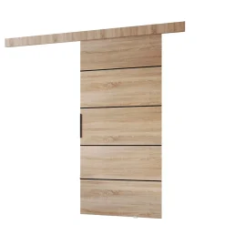 MINIO go for it Porte Coulissante<, porte coulissante PRIM 2K 86 cm, baguette décorative en Noir, poignée de porte en noir, Chêne Sonoma / Noir