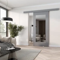 MINIO go for it Porte Coulissante<, porte coulissante CLEAN I 76 cm portes de chambre, avec miroir, Gris
