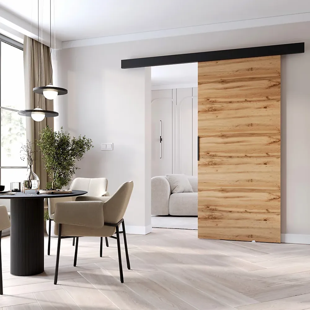 MINIO go for it , porte coulissante PRIM A 96 cm, Poignée noire, Chêne Wotan / Noir- Porte Coulissante