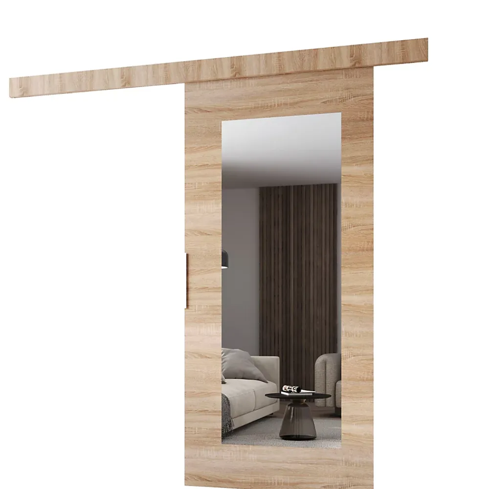 MINIO go for it Porte Coulissante<, porte coulissante CLEAN I 96 cm portes de chambre, avec miroir, Chêne Sonoma