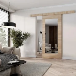MINIO go for it Porte Coulissante<, porte coulissante CLEAN I 96 cm portes de chambre, avec miroir, Chêne Sonoma