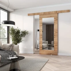 MINIO go for it Porte Coulissante<, porte coulissante CLEAN I 86 cm portes de chambre, avec miroir, Chêne Wotan