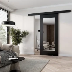MINIO go for it Porte Coulissante<, porte coulissante CLEAN I 76 cm portes de chambre, avec miroir, Noir