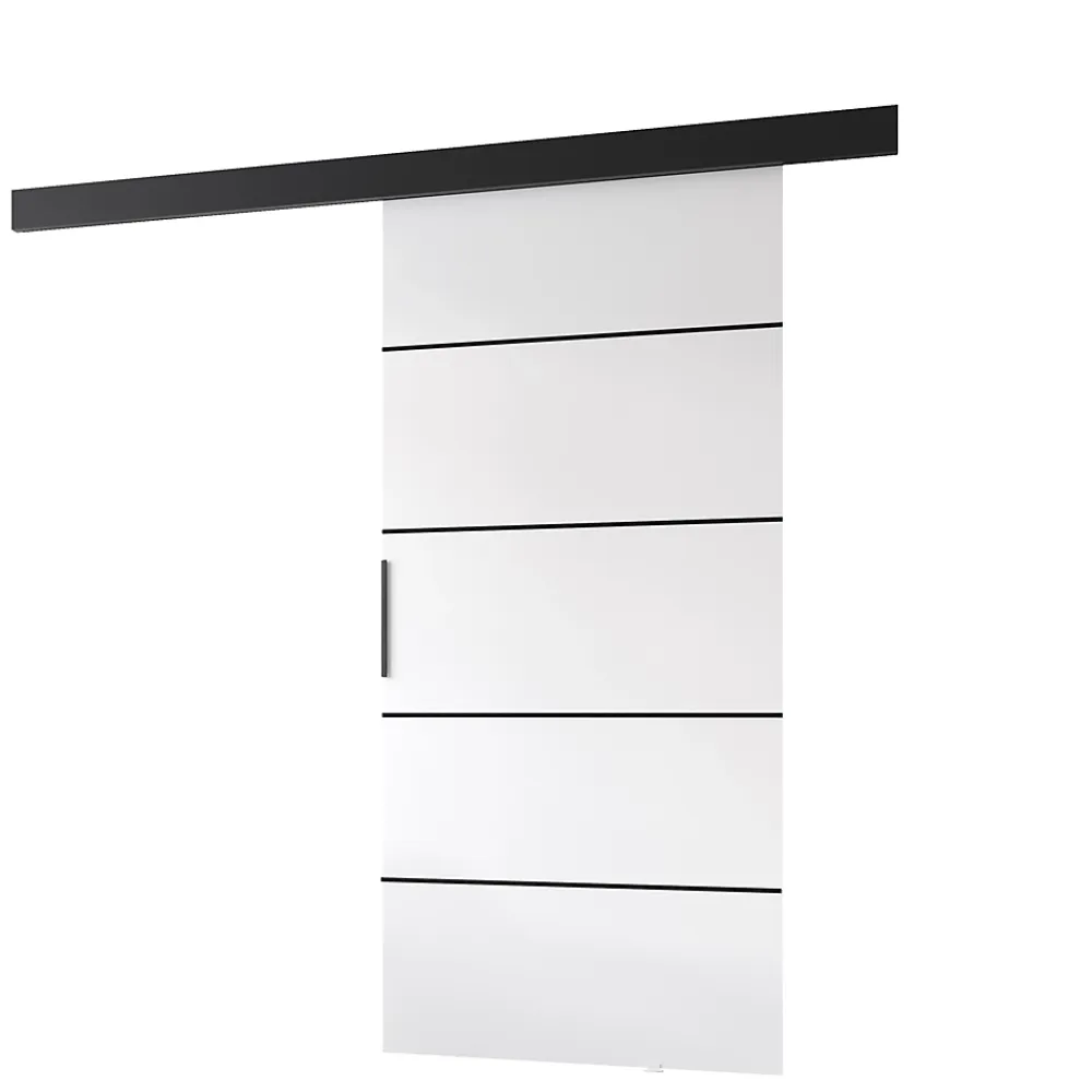MINIO go for it , porte coulissante PRIM 1K 106 cm, Baguette décorative, panneau supérieur, poignée de porte en noir, Blanc / Noir- Porte Coulissante