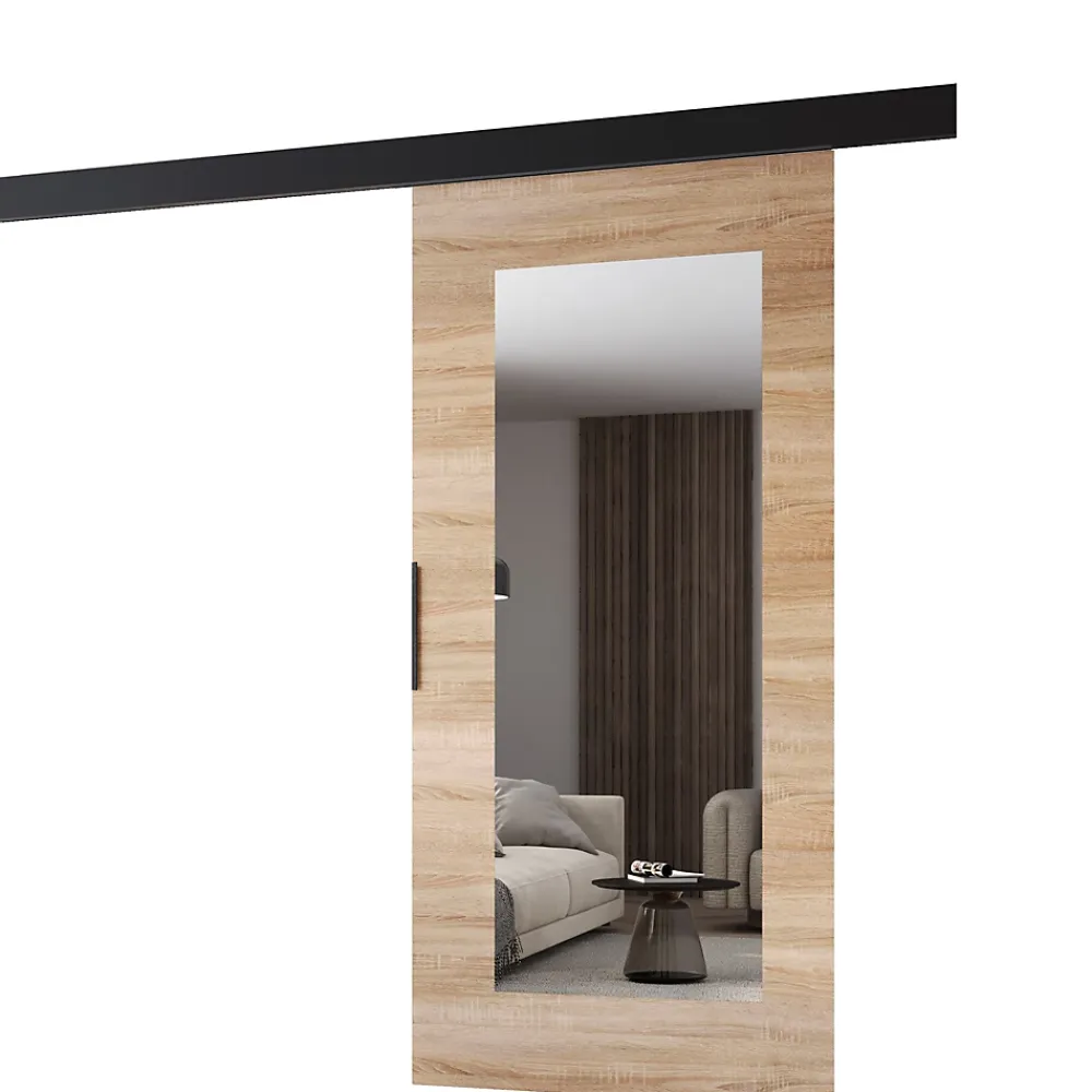 MINIO go for it , porte coulissante PRIM, 106 cm, avec miroir, Chêne Sonoma / Noir- Porte Coulissante