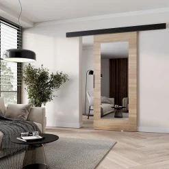 MINIO go for it , porte coulissante PRIM, 106 cm, avec miroir, Chêne Sonoma / Noir- Porte Coulissante