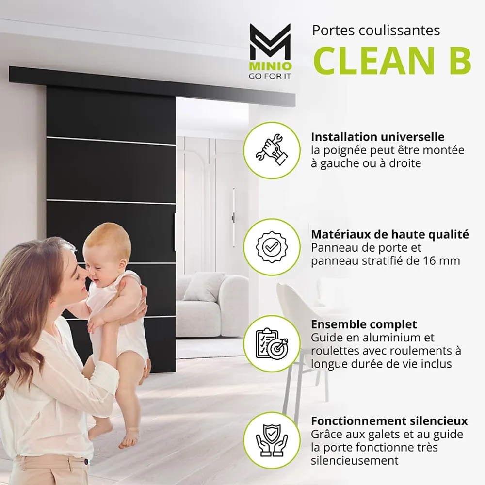 MINIO go for it Porte Coulissante<porte coulissante CLEAN B 106 cm Portes de chambre, Chêne Sonoma