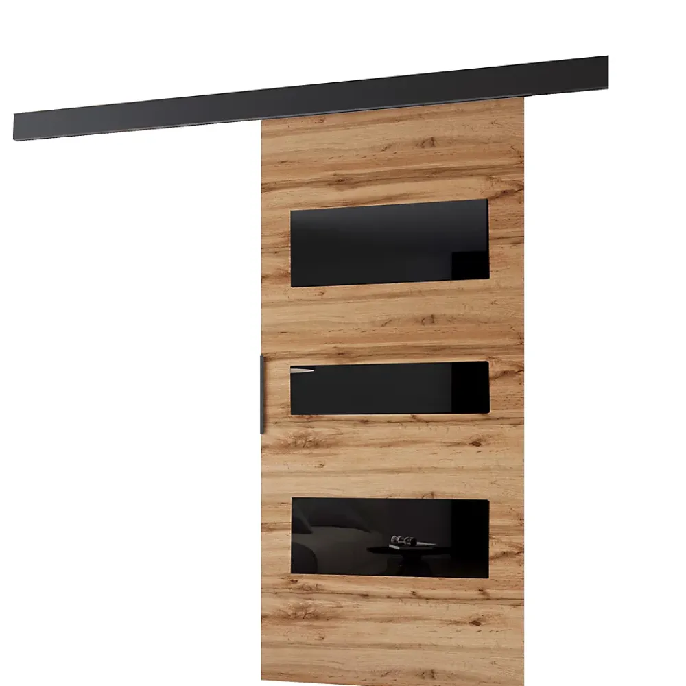 MINIO go for it , porte coulissante PRIM C 96 cm, Chêne Wotan / noir / éléments décoratifs-noir / poignée noire- Porte Coulissante