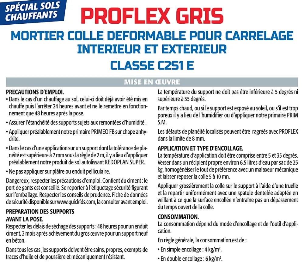 Semin Mortier Colle Déformable pour Carrelage Proflex Gris , Intérieur/Extérieur, sac de 25 kg- Colle Carrelage Sol