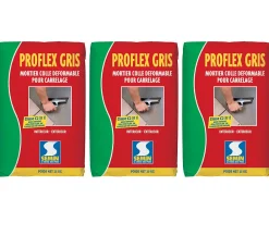 Semin Joint Carrelage Sol<Mortier Colle Déformable pour Carrelage Proflex Gris , Intérieur/Extérieur, sac de 25 kg (lot de 3)