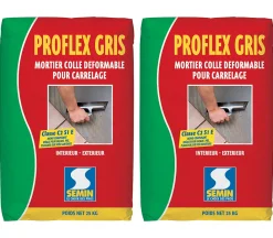 Semin Mortier Colle Déformable pour Carrelage Proflex Gris , Intérieur/Extérieur, sac de 25 kg (lot de 2)- Joint Carrelage Sol