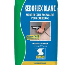 Semin Mortier Colle Polyvalent pour Carrelage Kedoflex Blanc , Intérieur/Extérieur, sac de 25 kg- Colle Carrelage Sol