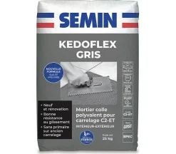 Semin Mortier Colle Polyvalent pour Carrelage Kedoflex Gris , Intérieur/Extérieur, sac de 25 kg- Colle Carrelage Sol