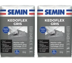 Semin Colle Carrelage Sol<Mortier Colle Polyvalent pour Carrelage Kedoflex Gris , Intérieur/Extérieur, sac de 25 kg, lot de 2