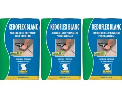 Semin Mortier Colle Polyvalent pour Carrelage Kedoflex Blanc , Intérieur/Extérieur, sac de 25 kg, lot de 3- Colle Carrelage Sol