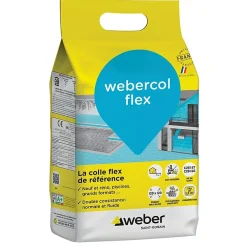 Weber Colle Carrelage Sol<Mortier colle pour carrelage COL FLEX intérieur et extérieur (C2S1 et EG) - Sac 5 Kg - BLANC