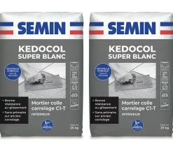 Semin Mortier Colle pour Carrelage Kedocol Super Blanc , Poudre, Intérieur, sac de 25 kg, lot de 2- Joint Carrelage Sol