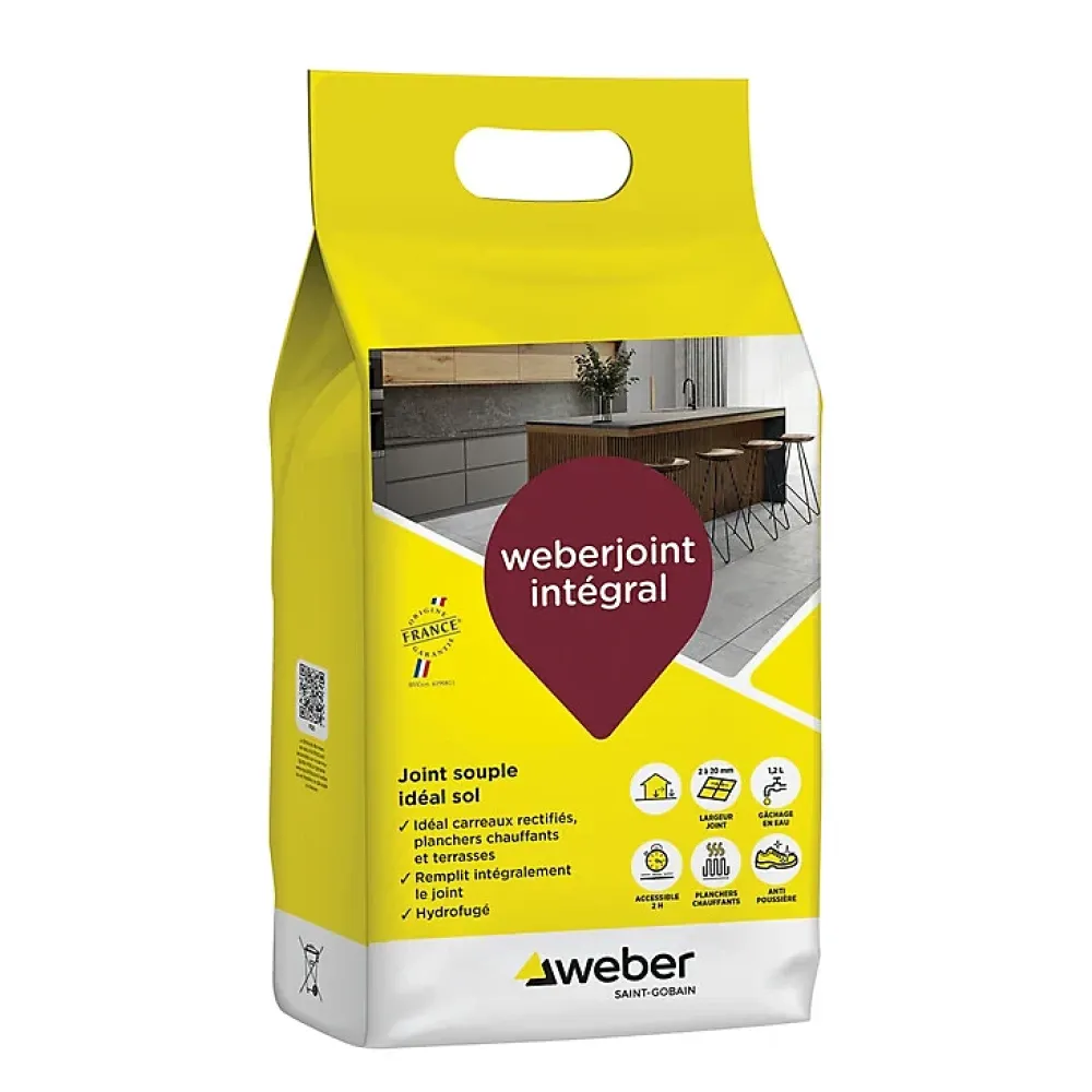 Weber Joint Carrelage Sol<Mortier pour joints de carrelage JOINT INTEGRAL - Sac de 5 Kg - BLANC PUR E06