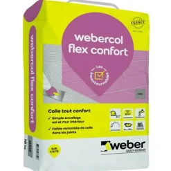 Weber Colle Carrelage Sol<Mortier-colle pour carrelage (C2 SI G) .COL FLEX CONFORT - Sac de 15 kg - GRIS