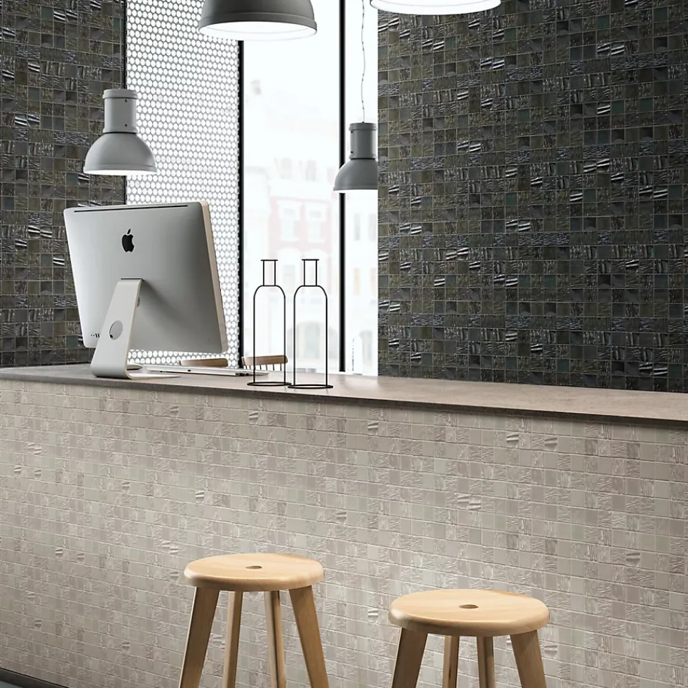 Carrelage Signature Mosaique de Ceramique 4,7 X 4,7 Cm Blanche Relief Vague - vendu par plaque de 30 X 30 cm -- Mosaïque Pour Douche|Mosaïque Pour Wc