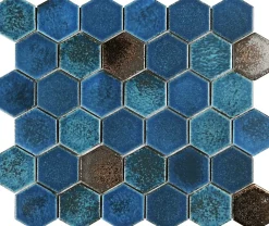 Carrelage Signature Mosaique de ceramique Hexagone Mix Bleu Bronze - vendu par plaque de 29,4X25,5 cm -- Mosaïque|Mosaïque Pour Douche