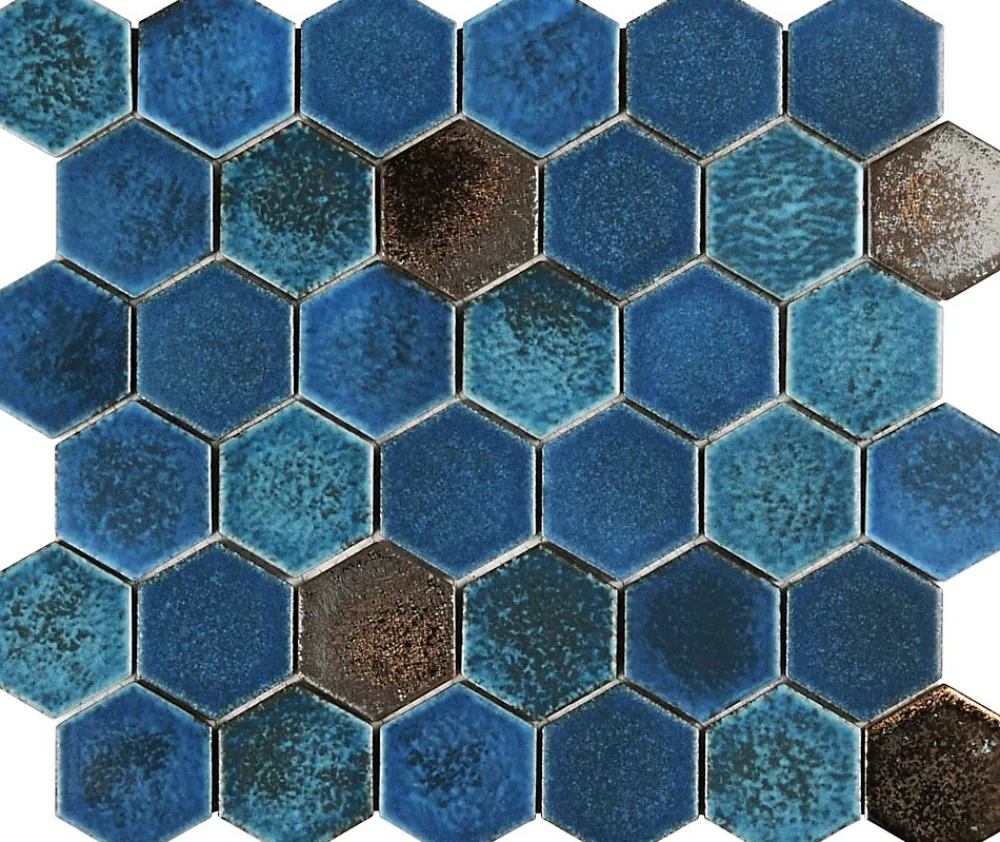 Carrelage Signature Mosaique de ceramique Hexagone Mix Bleu Bronze - vendu par plaque de 29,4X25,5 cm -- Mosaïque|Mosaïque Pour Douche