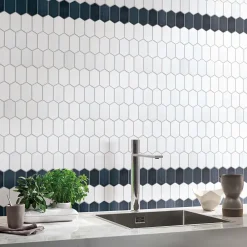 Carrelage Signature Mosaïque Pour Wc|Mosaïque Pour Salle De Bains<Mosaique de céramique Hexagone Long Blanc - vendu par plaque de 29,6X25,6 Cm -