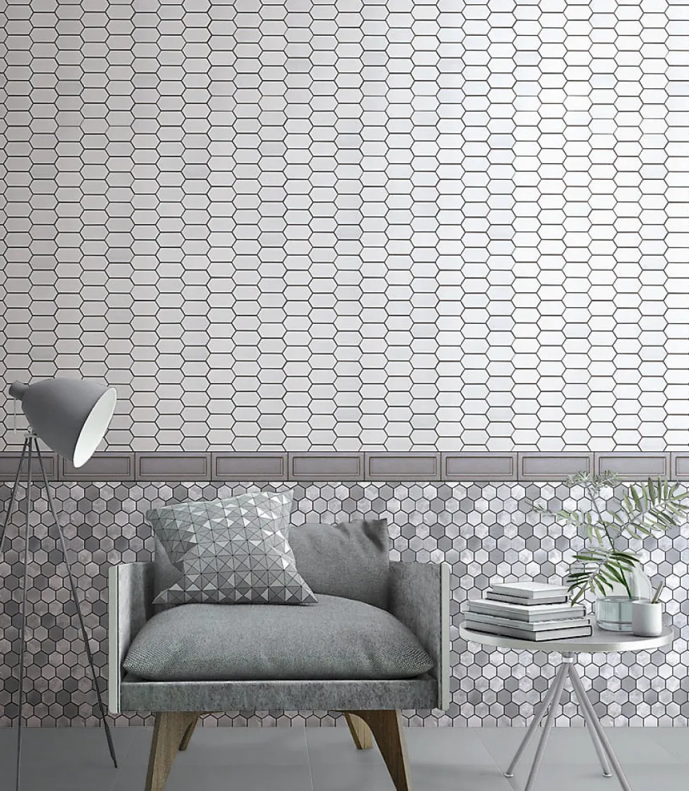 Carrelage Signature Mosaïque Pour Wc|Mosaïque Pour Salle De Bains<Mosaique de céramique Hexagone Long Blanc - vendu par plaque de 29,6X25,6 Cm -