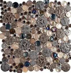 Carrelage Signature Mosaique de Marbre et Verre Marron rond - vendu par plaque de 30.5x30.5 cm -- Mosaïque Pour Salle De Bains|Mosaïque