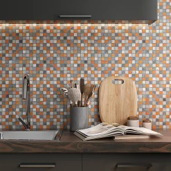 Carrelage Signature Mosaïque|Mosaïque Pour Pièce À Vivre<Mosaique de marbre peint 2.3 X 2.3 cm Gris et Orange - vendu par plaque de 30X30 cm -