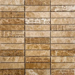 Carrelage Signature Mosaïque Pour Salle De Bains|Mosaïque Pour Douche<Mosaique de Marbre Poli Marron Décor Lettre Or 2.3X9.8 cm - vendu par plaque de 30X30 cm -