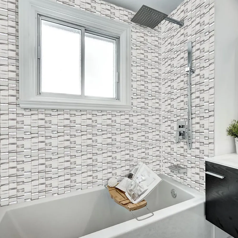 Carrelage Signature Mosaïque Pour Wc|Mosaïque Pour Salle De Bains<Mosaique de Mix Verre Blanc et Metal - vendu par plaque de 29,4X29,8 cm -