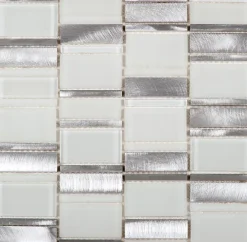 Carrelage Signature Mosaïque Pour Wc|Mosaïque Pour Salle De Bains<Mosaique de Mix Verre Blanc et Metal - vendu par plaque de 29,4X29,8 cm -