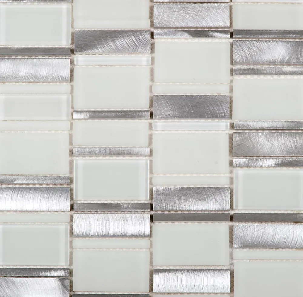 Carrelage Signature Mosaïque Pour Wc|Mosaïque Pour Salle De Bains<Mosaique de Mix Verre Blanc et Metal - vendu par plaque de 29,4X29,8 cm -