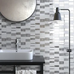 Carrelage Signature Mosaïque Pour Wc|Mosaïque Pour Salle De Bains<Mosaique de Mix Verre Blanc et Metal - vendu par plaque de 29,4X29,8 cm -